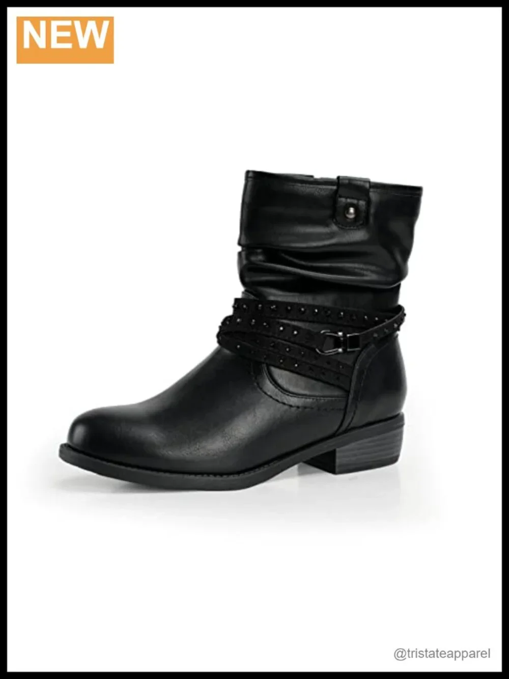 Women's Mid Calf Boots Round Toe Low Heel Slouchy Bootie Side Zipper Buckle